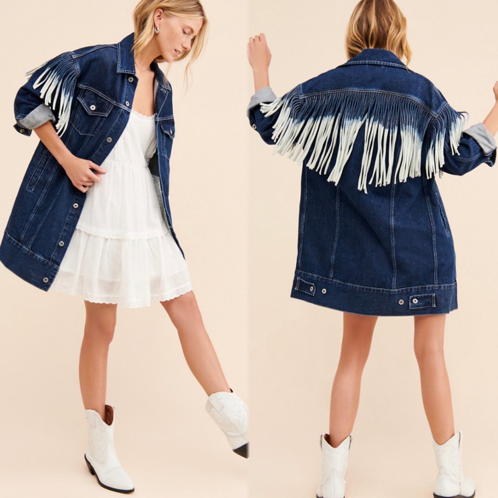 Levi's Ombre Fringe Rancher Denim Jean Jacket Womens S Western Cowboy Dark Wash